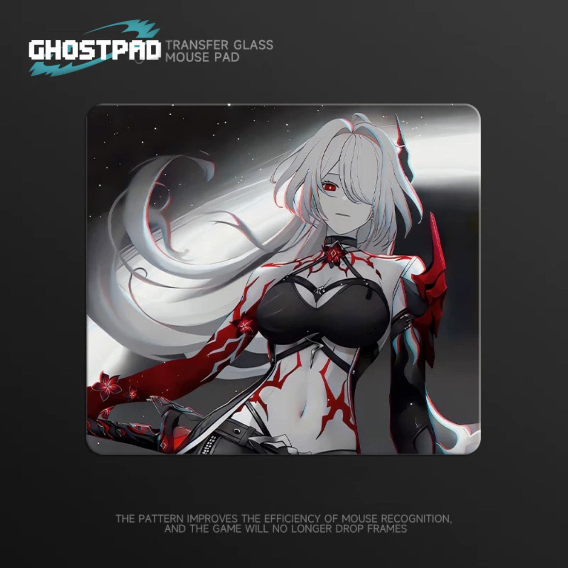 White haired anime woman glass mouse pad GHOSTPAD