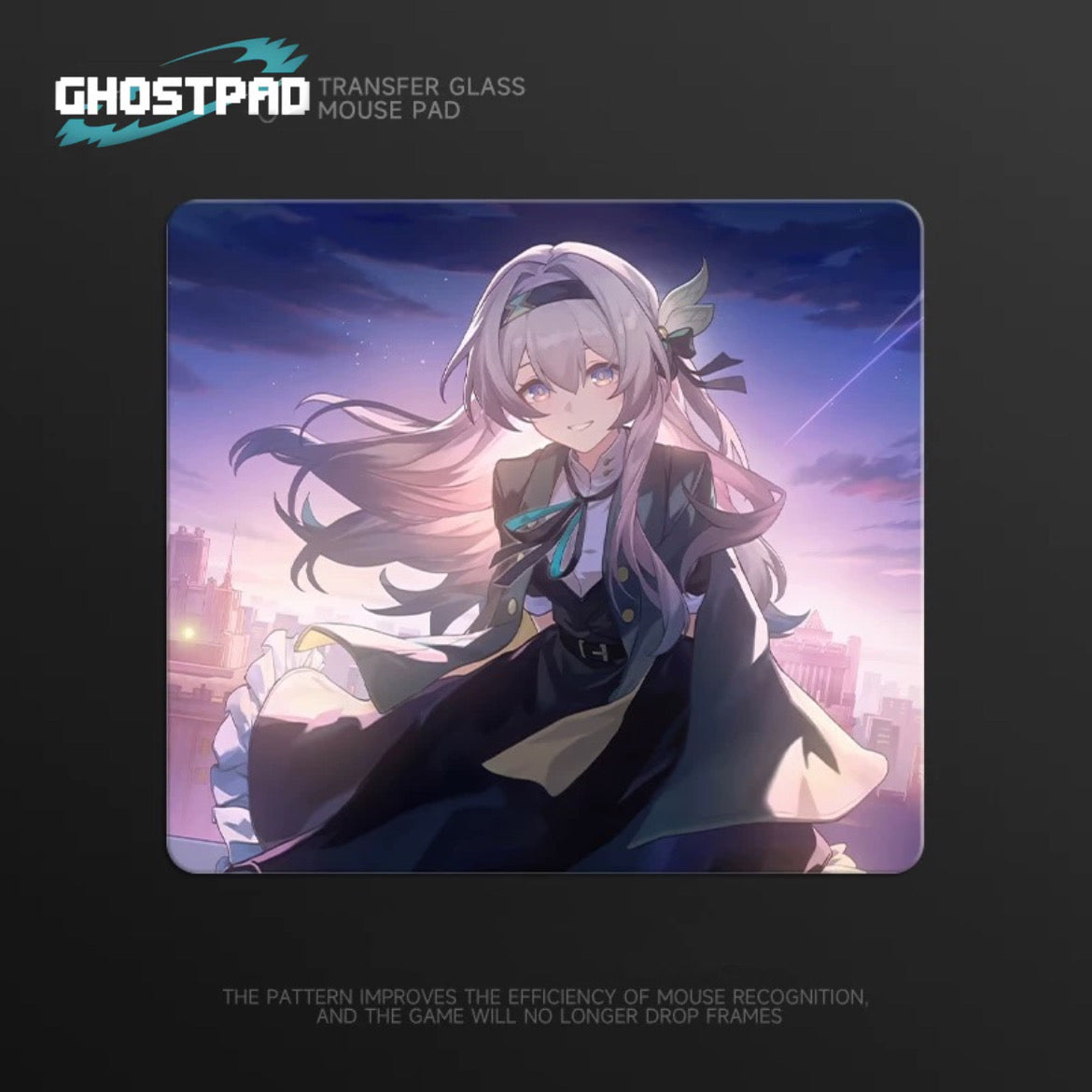 White haired anime woman glass mouse pad GHOSTPAD