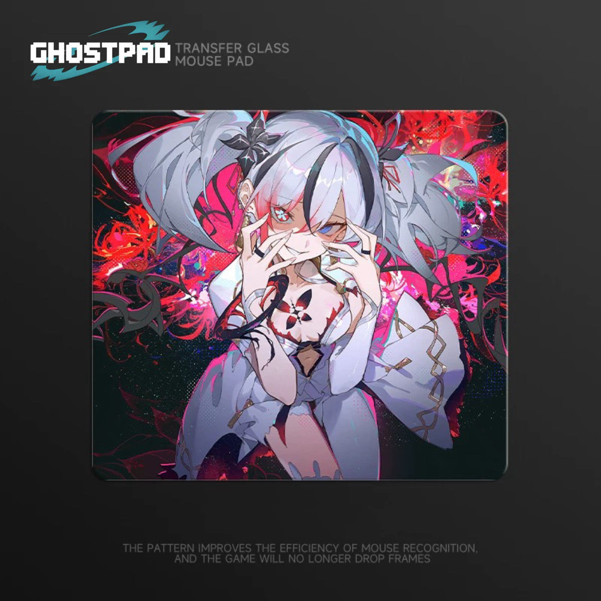White haired anime woman glass mouse pad GHOSTPAD