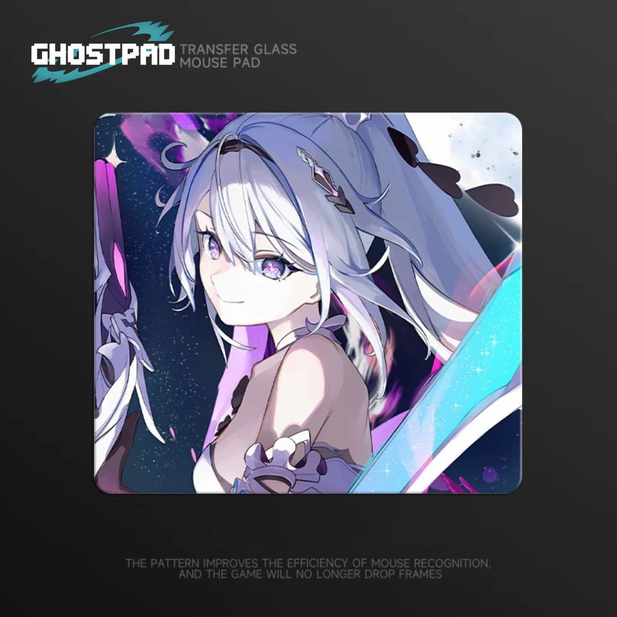 White haired anime woman glass mouse pad GHOSTPAD