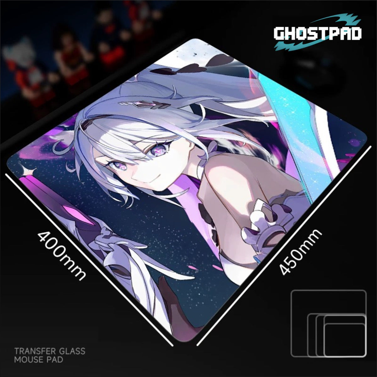 White haired anime woman glass mouse pad GHOSTPAD