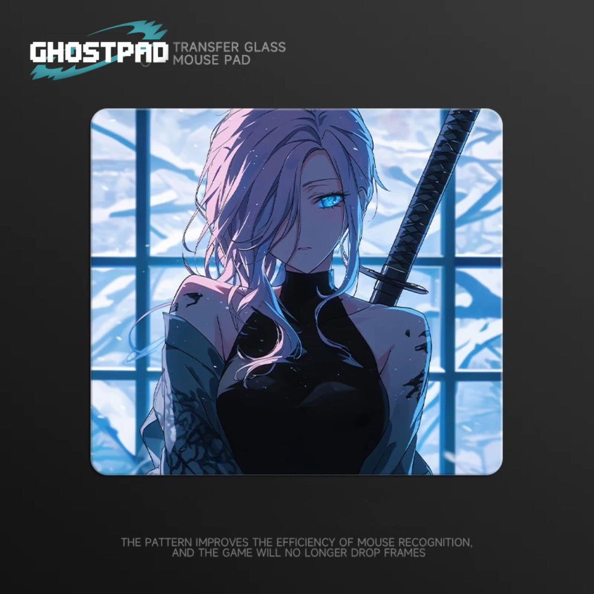 White haired anime woman glass mouse pad GHOSTPAD