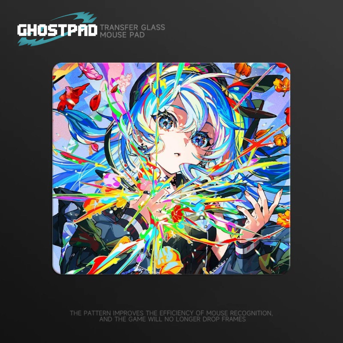 White haired anime woman glass mouse pad GHOSTPAD