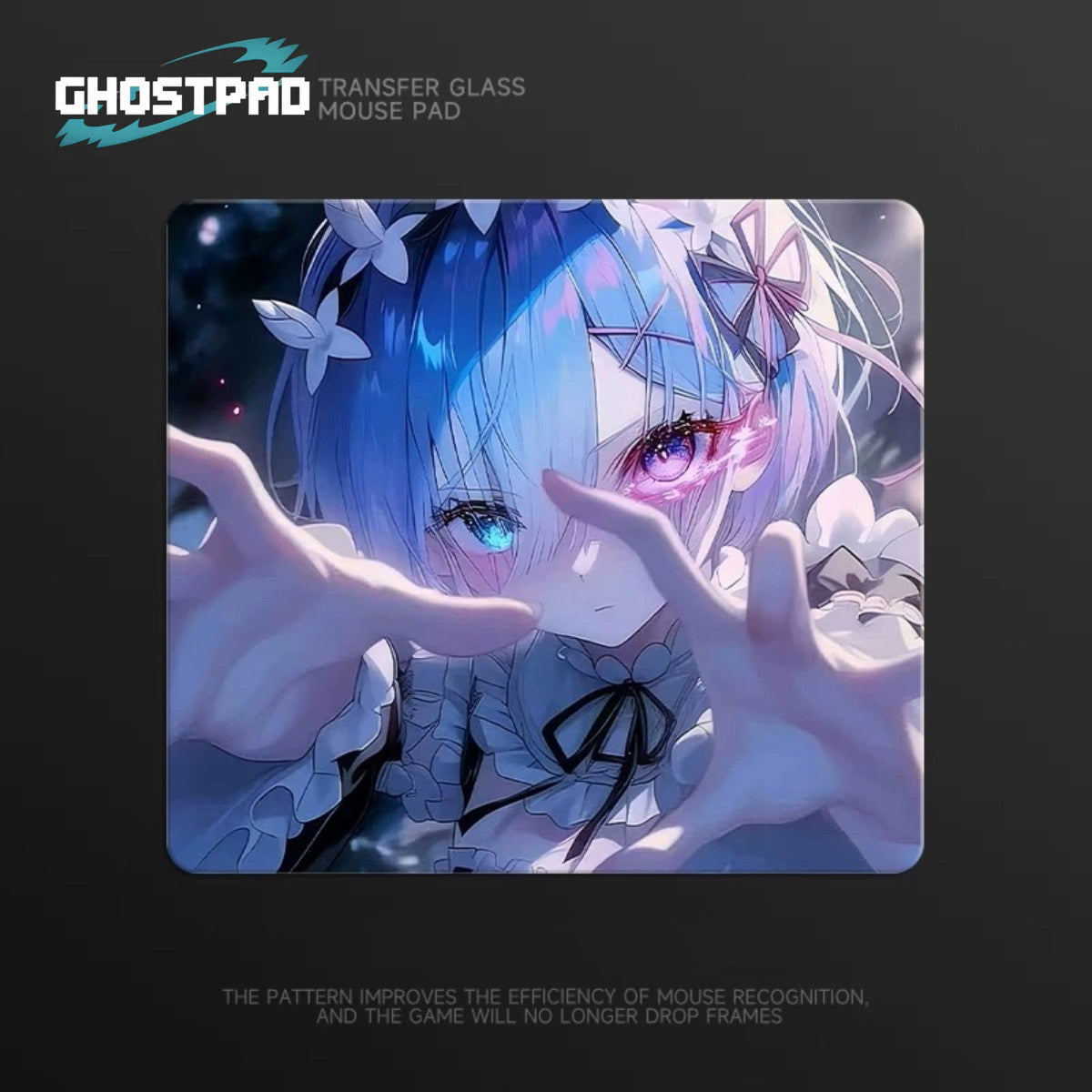 White haired anime woman glass mouse pad GHOSTPAD