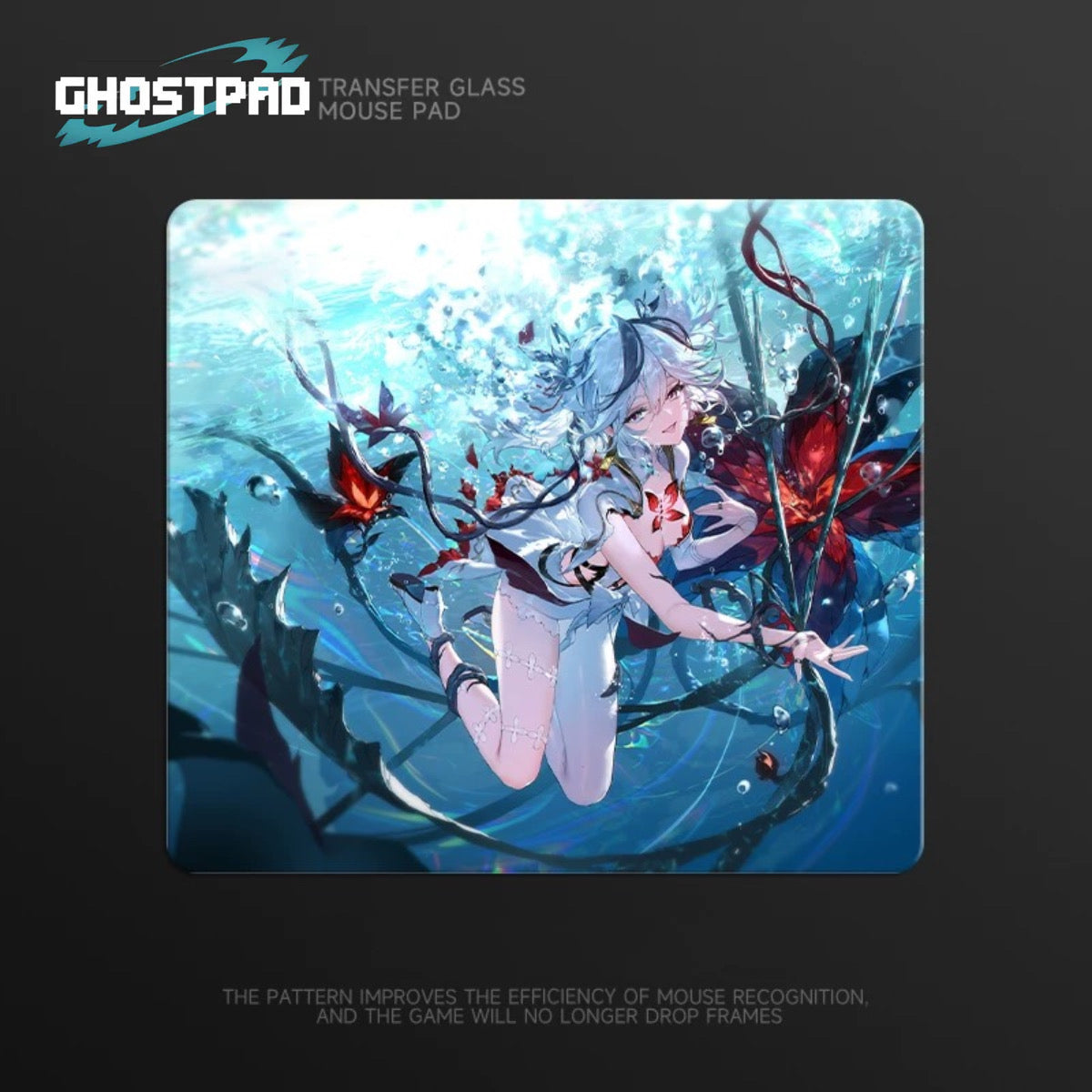 White haired anime woman glass mouse pad GHOSTPAD