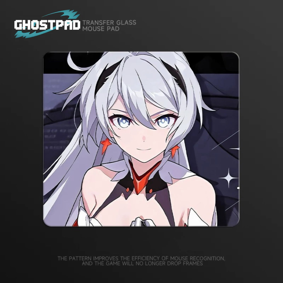 White haired anime woman glass mouse pad GHOSTPAD