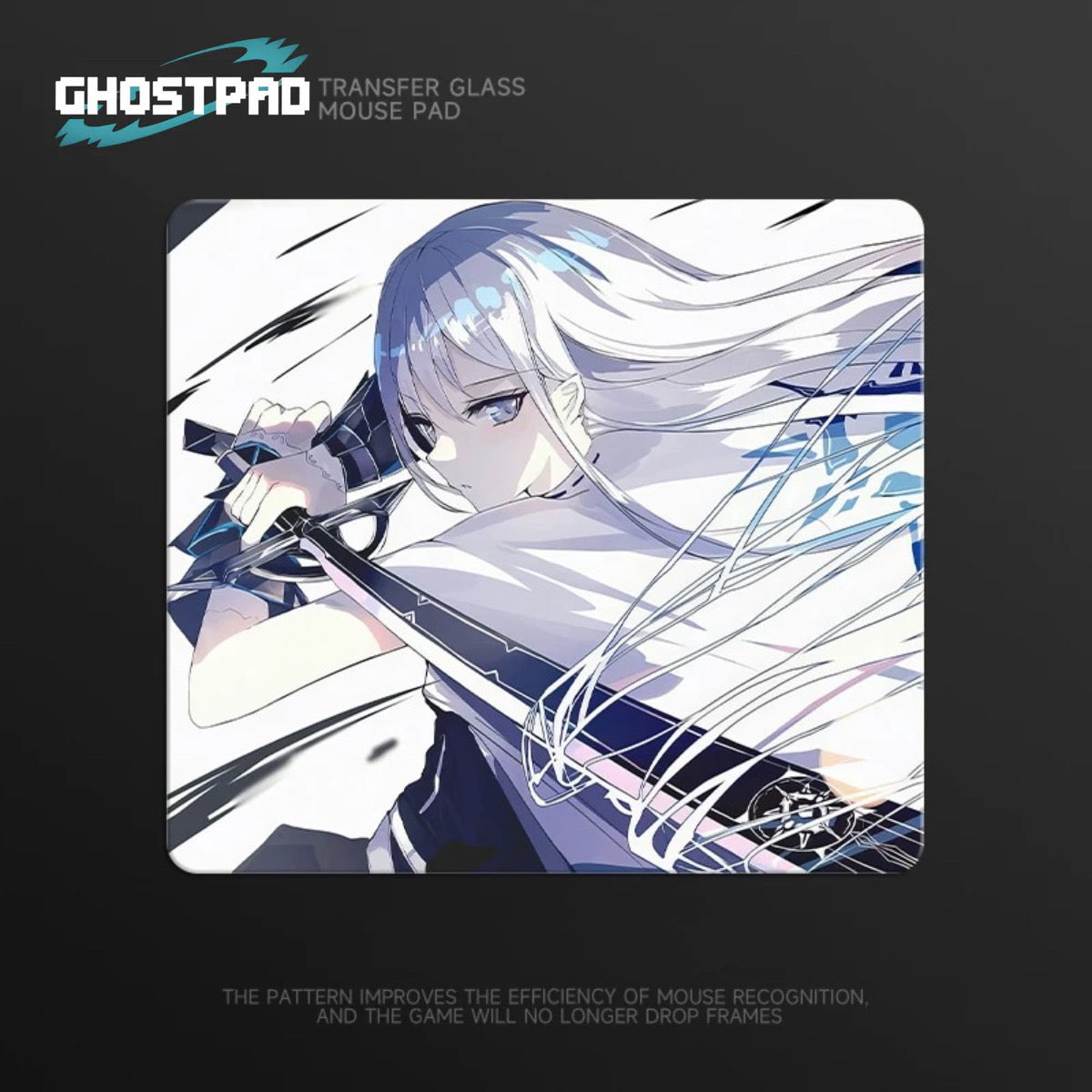 White haired anime woman glass mouse pad GHOSTPAD