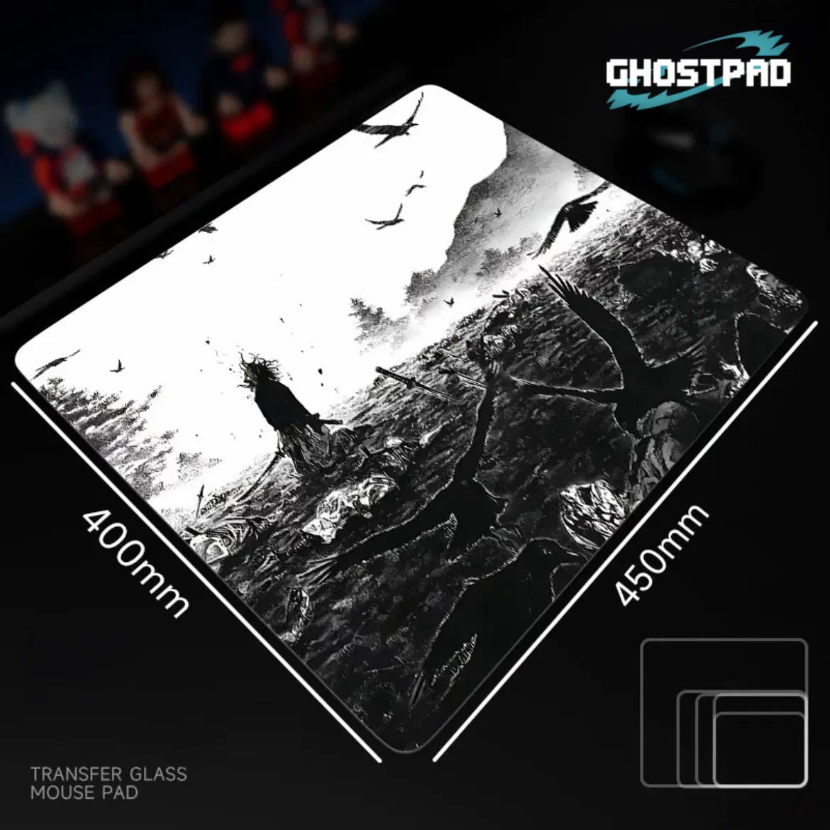 GHOSTPAD™B&W Anime Designs  glass mouse pads GHOSTPAD